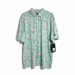 Swiss Alps Mens XL Tropical Palm Print Performance Golf Polo Shirt NWT